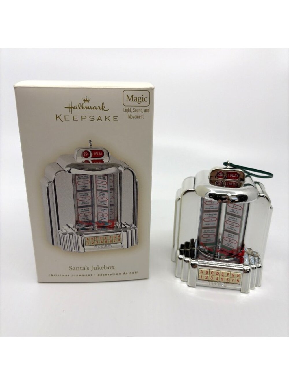 2007 Hallmark Keepsake Santa's Jukebox Magic Light Sound Movement Ornament Works